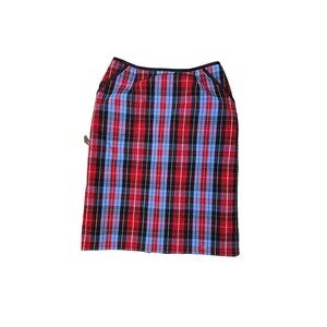 Vtg HANNA ANDERSSON Plaid Tartan Pencil Skirt 10 Red Blue Black Career Office